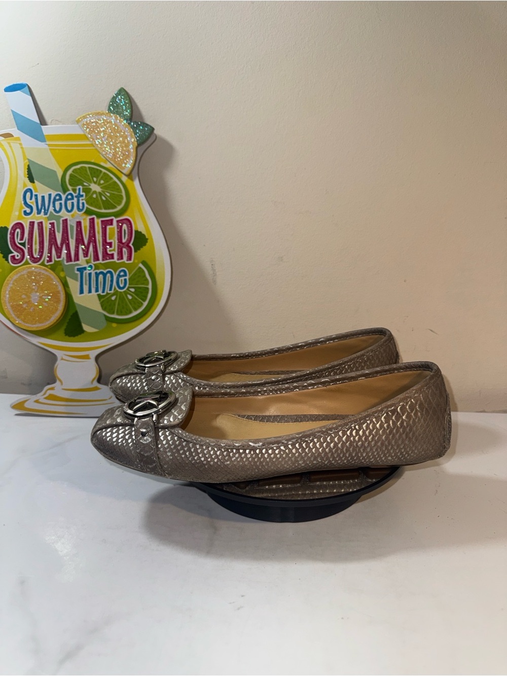 Michael Kors Metallic Taupe Ballet Flats with Buckle Detail - Women’s Size 8M